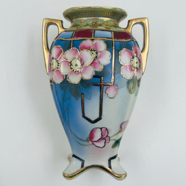 Pink Antique Imperial Nippon Gold Trimmed Cherry Blossom Vase For Sale - Image 8 of 11