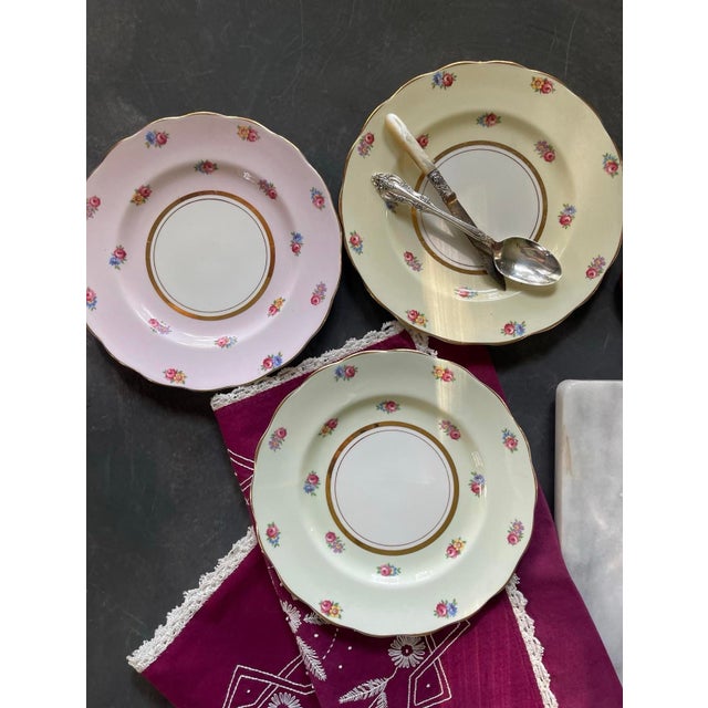 Lovely collection of three English plates by Colclough. Each plate measures 8 inches in diameter and is the same pattern,...