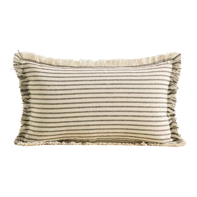 Tassel Striped Off-White Waist Pillow For Sale