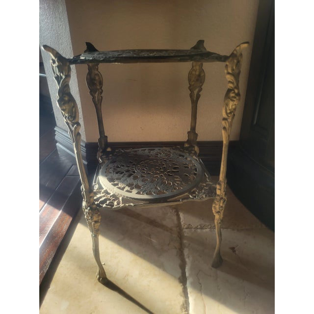 Metal Antique Two Tier Metal Stand For Sale - Image 7 of 13