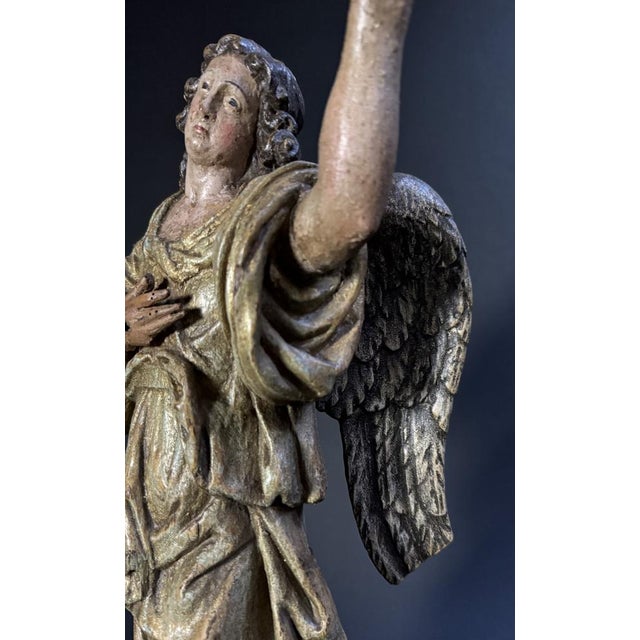 Brown Lombard Artist, Polychrome Sculpture Depicting an Angel, 17th Century, Wood For Sale - Image 8 of 17