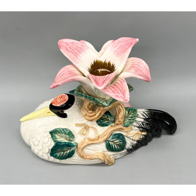 1990s 1996 Fitz & Floyd Crane & Lily Ceramic Candlestick Holder – Chinoiserie / Hollywood Regency For Sale - Image 5 of 12