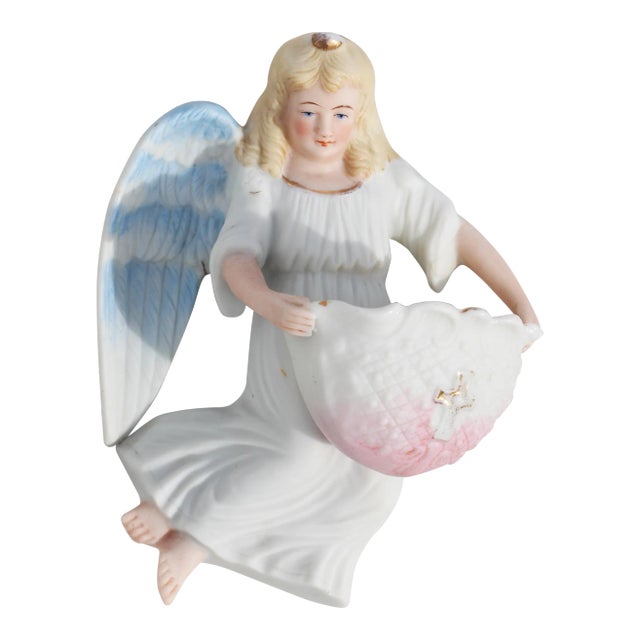 1900s Bisque Porcelain Angel Christian Holy Water Font For Sale