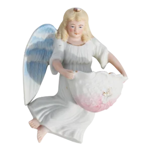 1900s Bisque Porcelain Angel Christian Holy Water Font