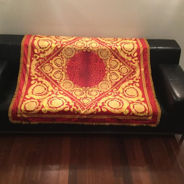 Gianni Versace Baroque Gold Red Velvet Throw Costom Made Large Size With Frindge and Velvet Lining 54 Inch For Sale In New York - Image 6 of 12