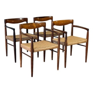 In Style of h.w. Klein for Bramin Rosewood Woven Cord Dining Chairs Set of 4 Danish Mid-Century Modern 1960s For Sale