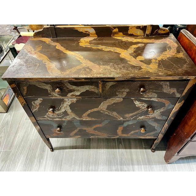 Industrial Style Handpainted Metal Dresser With Cheval Mirror For Sale In New York - Image 6 of 7