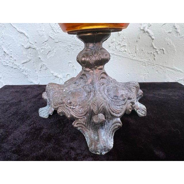 Amber Antique Amber Glass Compote on Ornate Cast Metal Base, C. 1900–1920 For Sale - Image 8 of 10