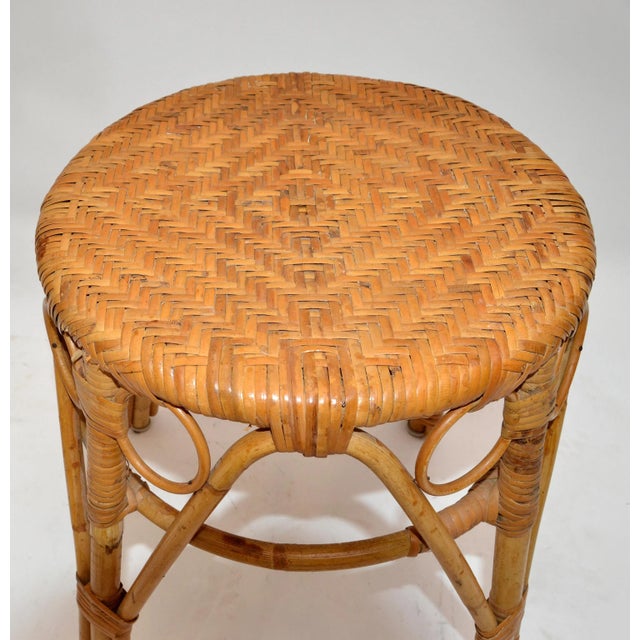 Vintage Bohemian Blonde Bamboo and Rattan Stool For Sale - Image 4 of 13