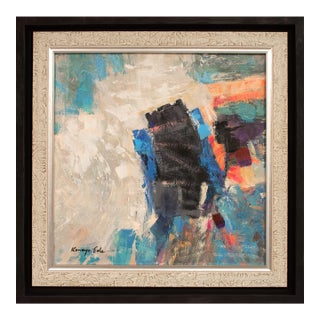 Square Framed White Blue Black Abstract on Canvas For Sale