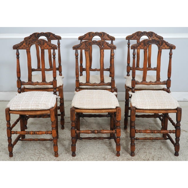 Vintage Parquetry French Provincial Oak Dining Table & 6 Chairs For Sale - Image 10 of 18