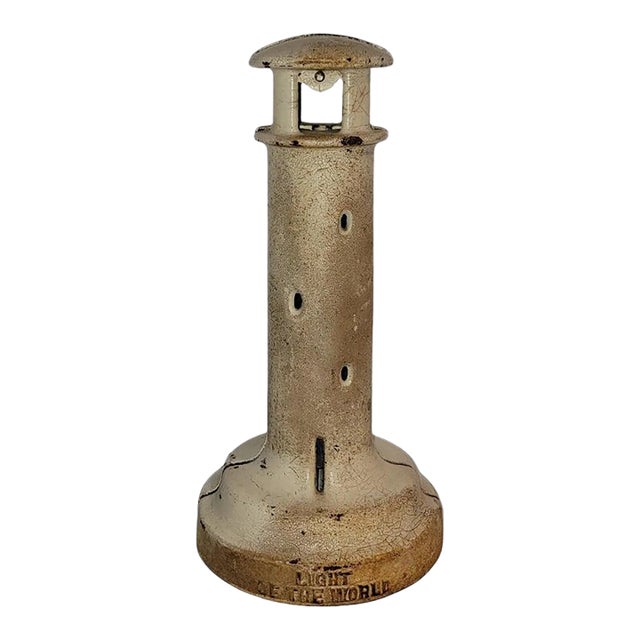 20Thc Original Painted Lighthouse Iron Bank -Hubley For Sale