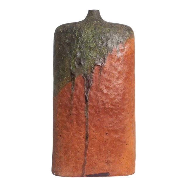Monumental Fantoni Orange and Green Glazed Vase For Sale