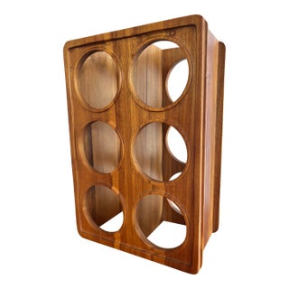 1970s Vintage Danish Modern Walnut Wine Rack, Holds 6 Bottles For Sale