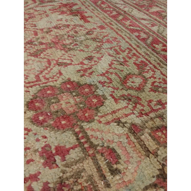 Antique Oushak Carpet, Handmade Oriental Rug, Pale Light Blue, Coral, Raspberry For Sale - Image 10 of 15