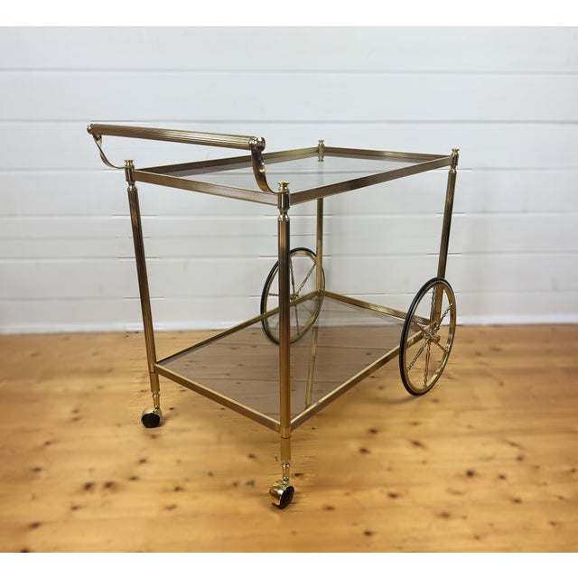 Gold Vintage Brass and Glass Bar Cart, 1960s For Sale - Image 8 of 11