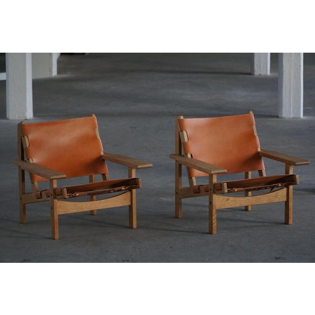 Kurt Østervig Danish Modern Hunting Chairs in Oak and Leather attributed to Kurt Østervig, 1960s, Set of 2 For Sale - Image 4 of 16