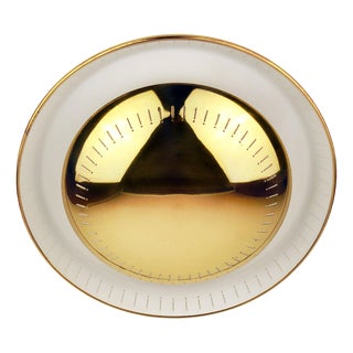Mid-Century Round Brass and White Ceiling or Wall Light, Italy, 1950s For Sale