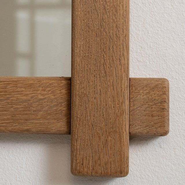 1970-1979 France Weathered Honey Oak Carved Oak Window-Pane Mirror For Sale In Greensboro - Image 6 of 7
