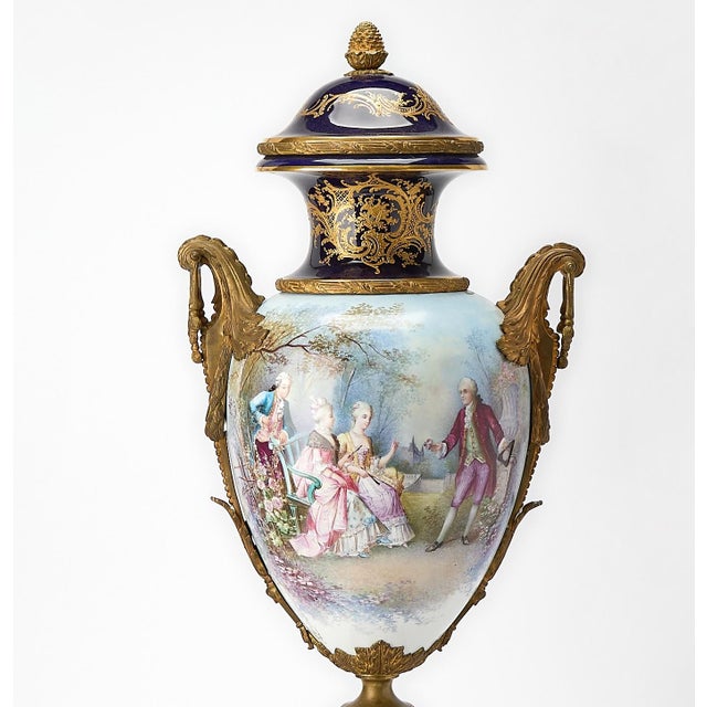 Large 19th Century French Napoleon III Sèvres Style Porcelain Ormolu Mounted Urn For Sale In New York - Image 6 of 12