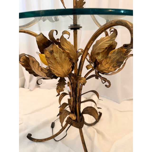Metal Hollywood Regency Gilded Metal and Glass Flower Base Side Table by Hans Kogl For Sale - Image 7 of 14