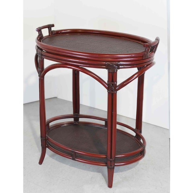 Red Vintage Hollywood Regency Bamboo Cane Removable Tray Table For Sale - Image 8 of 12
