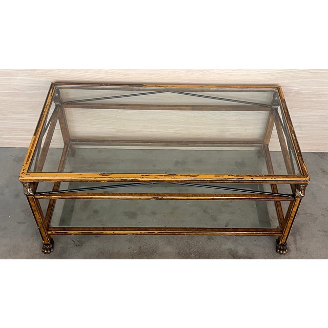 1970s Midcentury Brown Metal Rectangular Coffee Table With Two Tier Glass 1970 For Sale - Image 5 of 9