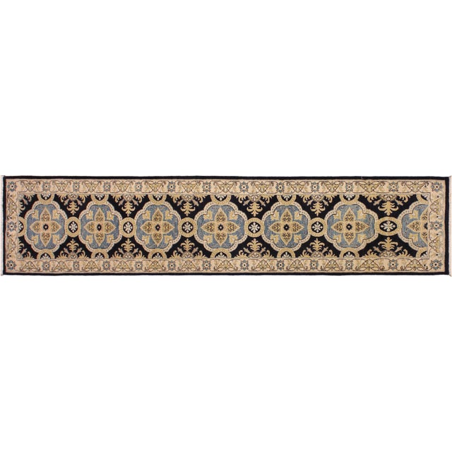 Shabby Chic Ziegler Blue/Ivory Wool Runner Rug- 2'7'' X 10'0'' For Sale - Image 10 of 10