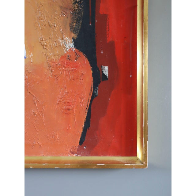 Red Mid-Century Modern 'Weight of Warmth' Abstract Oil Painting by Swedish Painter Hans Osswald (1919-1983), Framed For Sale - Image 8 of 14