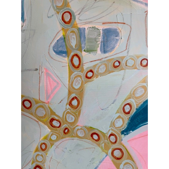 Plastic Large Contemporary Abstract Acrylic Painting – Pink, Teal & Circular Motif For Sale - Image 7 of 11