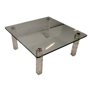 1980s Glass Top Lacite Column Coffee Table