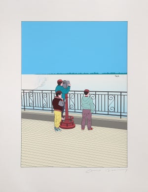 Three Children on the Ice, Guy Billout Screen Print
