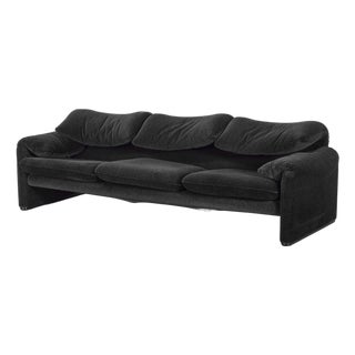 1990s Vico Magistretti Maralunga Sofa Cassina Black Italy For Sale