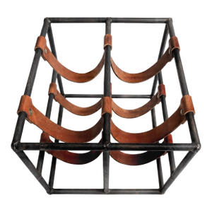 Arthur Umanoff Iron & Leather Wine Rack, Saddle Brown
