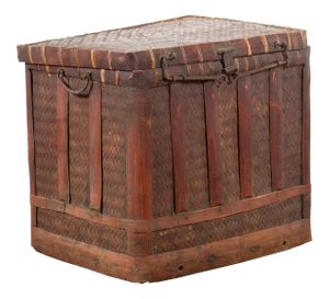 Chinese Vintage Bamboo and Rattan Basket with Weathered Appearance