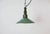 Industrial petrol enamel pendant light made in Poland during the 1960s. White enamel inside the shade. Green cast...