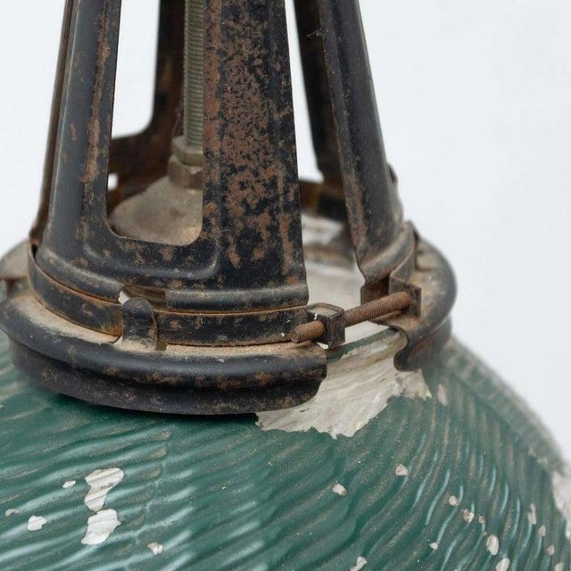 French Vintage Green Glass Ceiling Lamp, 1940 For Sale - Image 9 of 14