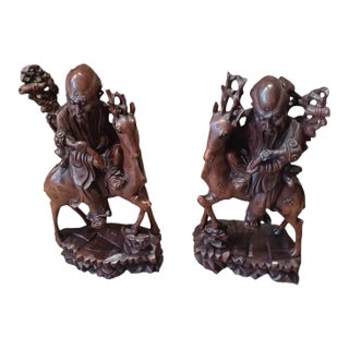 Pair of Late 19th Century Carved Boxwood Chinese Figures For Sale