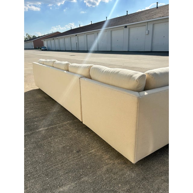 Cream 1970's Cream Wool Sectional Sofa on Polished Brass Plinth Base With Ottoman For Sale - Image 8 of 17