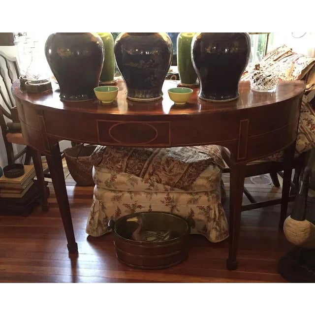 Late 18th Century English George III Mahogany Demi-lune Console Table For Sale - Image 9 of 11