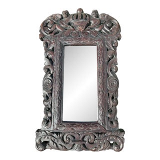 1930s Solid Wood Hand Carved Mirror European Mirror Art Nouveau For Sale