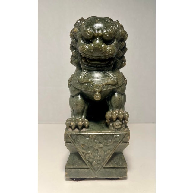 Vintage Chinese Green Serpentine Jade Pixiu - Fierce Guardian Figurine Aprox. dimensions: 7 1/2''H x 3"W x 3.5"D Weight:...