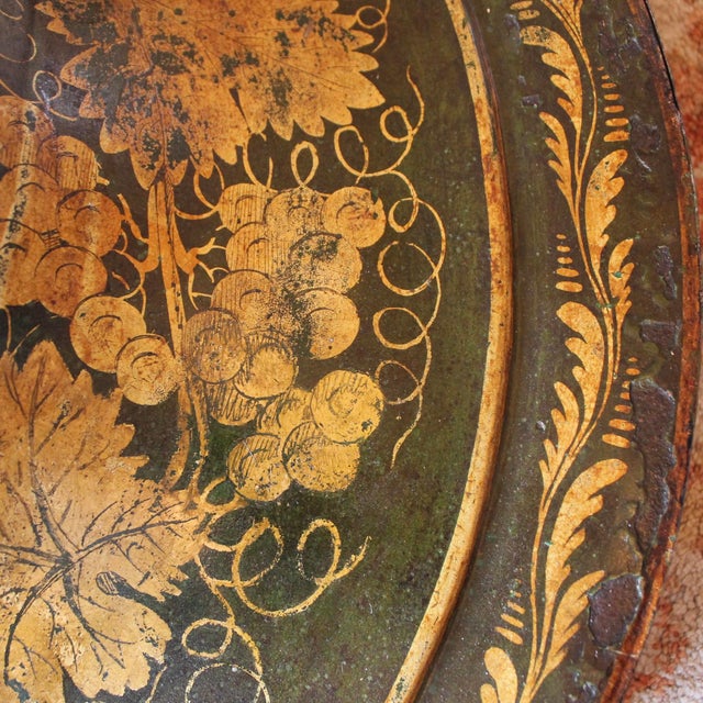 Dark Green Large French Charles X Painted and Gilded Tole Clock For Sale - Image 8 of 12