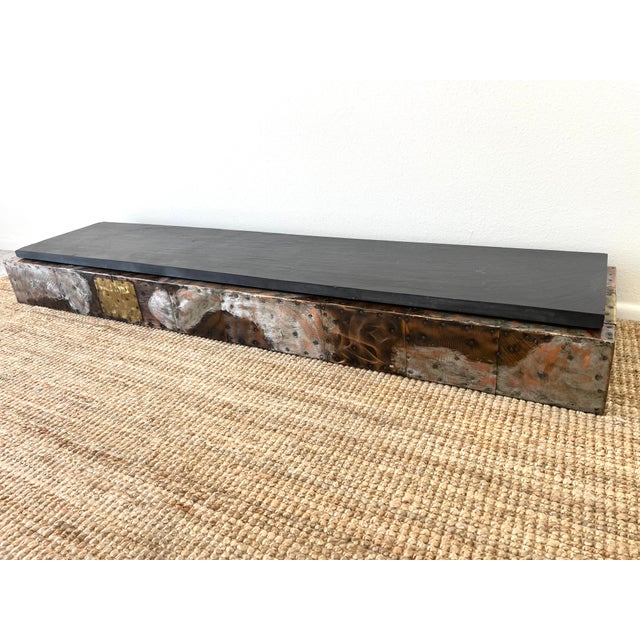 Vintage 1970s Paul Evan Brutal Patchwork Metal & Slate Floating Wall Console Shelf / Table For Sale - Image 13 of 18