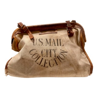 Vintage U.S. Mail City Collection Canvas Postal Bag Leather Trim For Sale