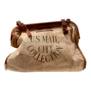 Vintage U.S. Mail City Collection Canvas Postal Bag Leather Trim