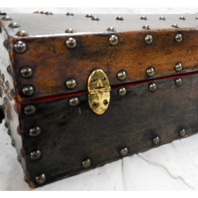 Late 19th Century Late 19th Century Leather Box With Hammered Bronze Tacks For Sale - Image 5 of 10