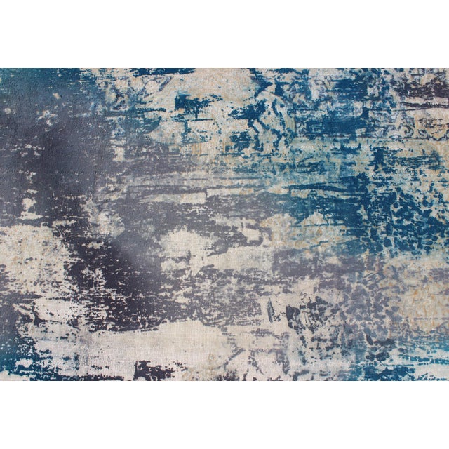 Vintage Rug in Modern Design in Shades of Blue, Gray, and Ivory 9'8 X 14'2 For Sale - Image 9 of 13