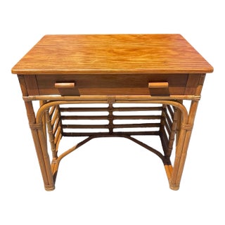 Vintage Stacked Rattan Desk or Entry Table, Paul Frankl Style For Sale