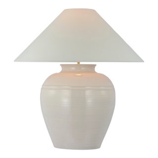 Amber Lewis for Visual Comfort Signature Prado Medium Table Lamp in Ivory with Linen Shade For Sale